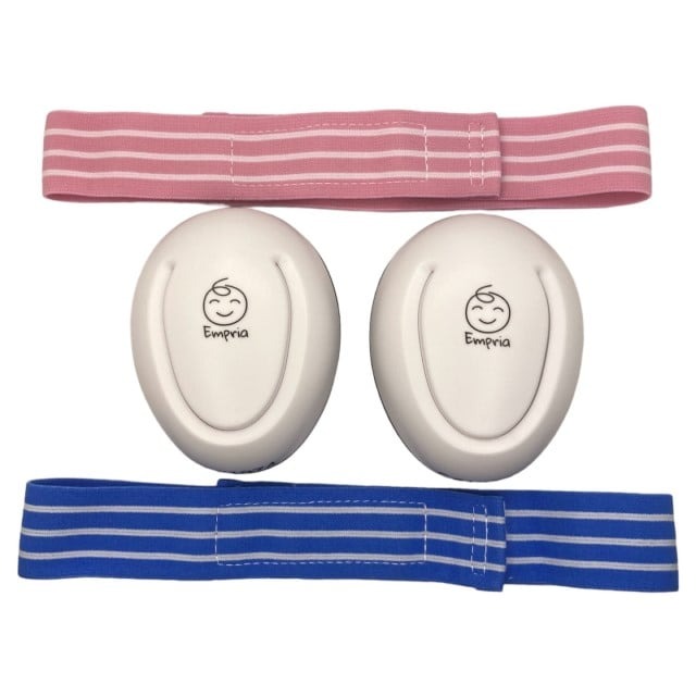 casti antifonice empria pentru bebelusi cu doua bentite colorate roz si albastru